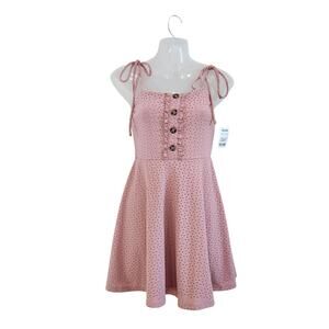 Speechless Tie Strap Eyelet Lace Boho Fit & Flare Dress Flowy Pink Size Small